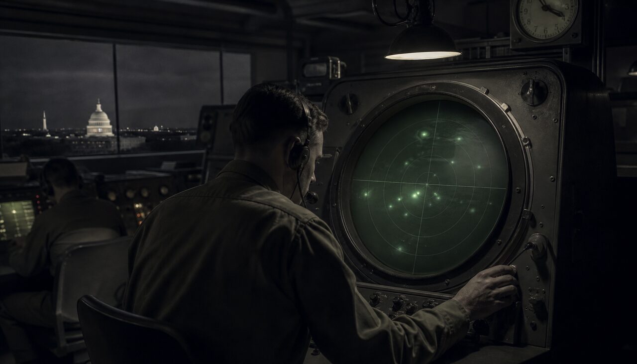 Washington, July 1952. The machinery was all in place — radar, fighter jets, a dedicated Air Force program with a name. Remember that. It matters how small the answer turns out to be.