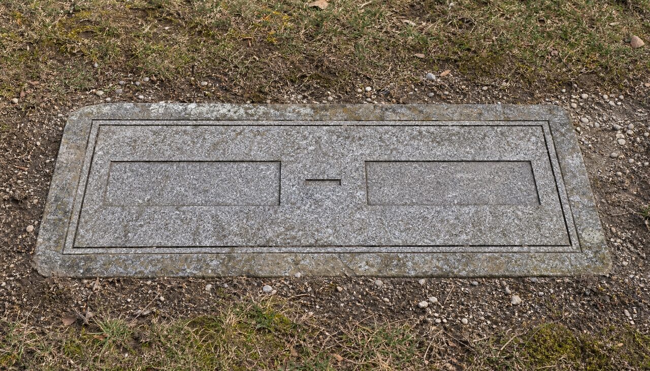 The ground tablet, with two date panels that were never carved. The capsule beneath it was, on inspection, also never there.