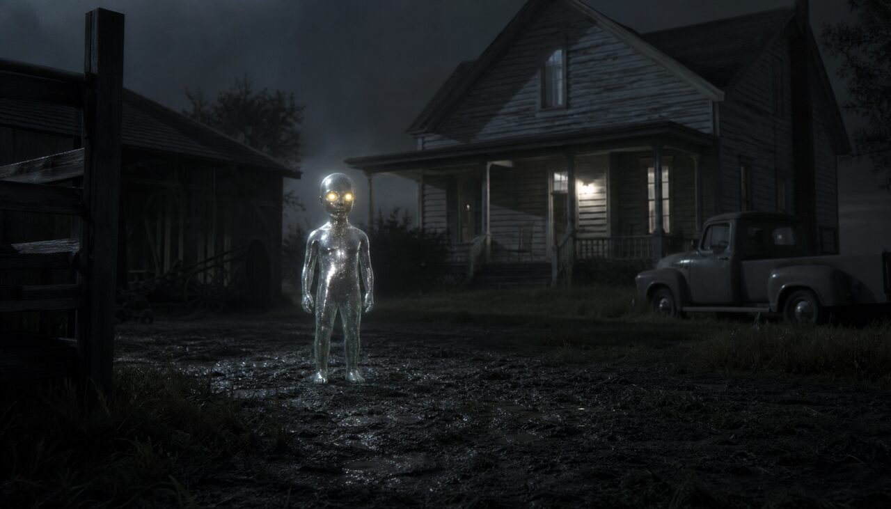 A figure at the tree line, standing on two legs with its arms at its sides. The part of the description the owl theory has the most trouble with.