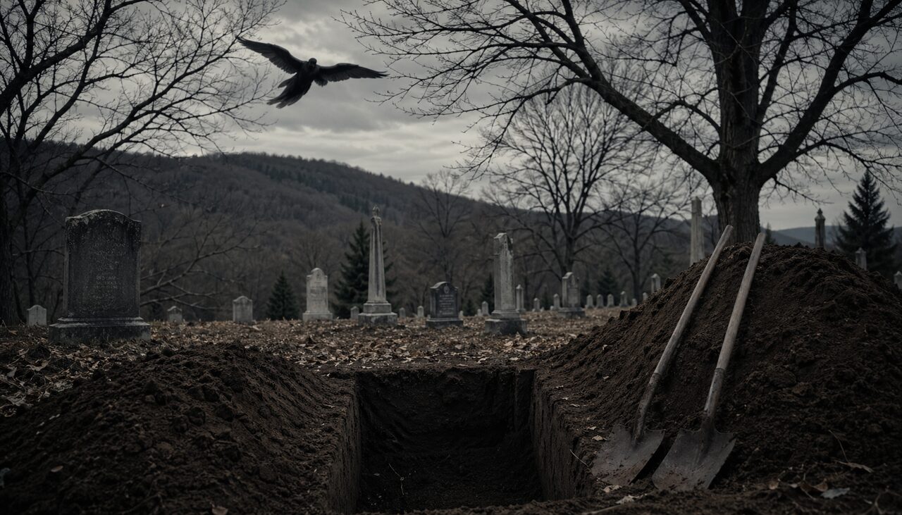 An open grave near Clendenin. The timing is the part nobody can do anything with.