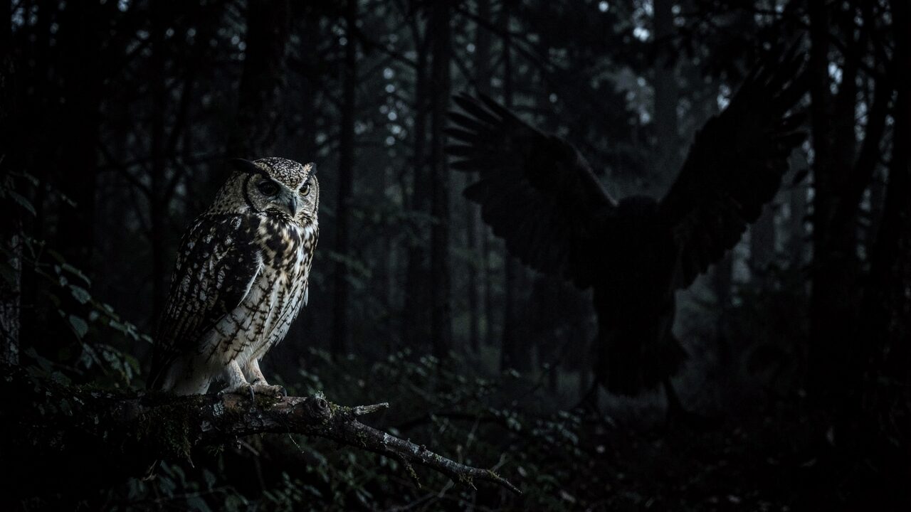 A barred owl at night, eyeshine and all. Large, silent, and genuinely unsettling in the dark.