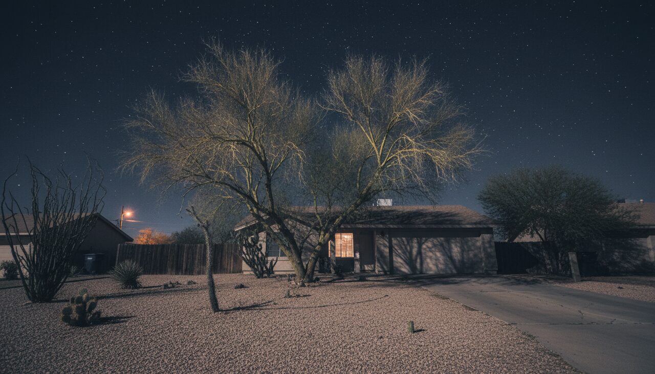 A Phoenix front yard at night, looking straight up. This is the angle Tim Ley described.