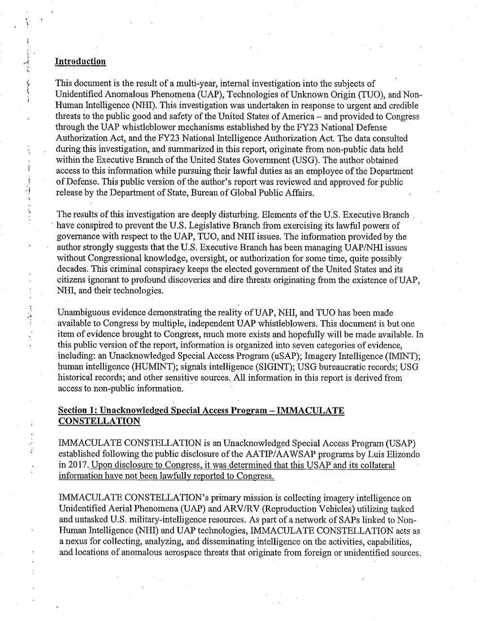 The first page of the twelve-page document, as it went into the Congressional Record: no author's name, and a skew down the left edge.
