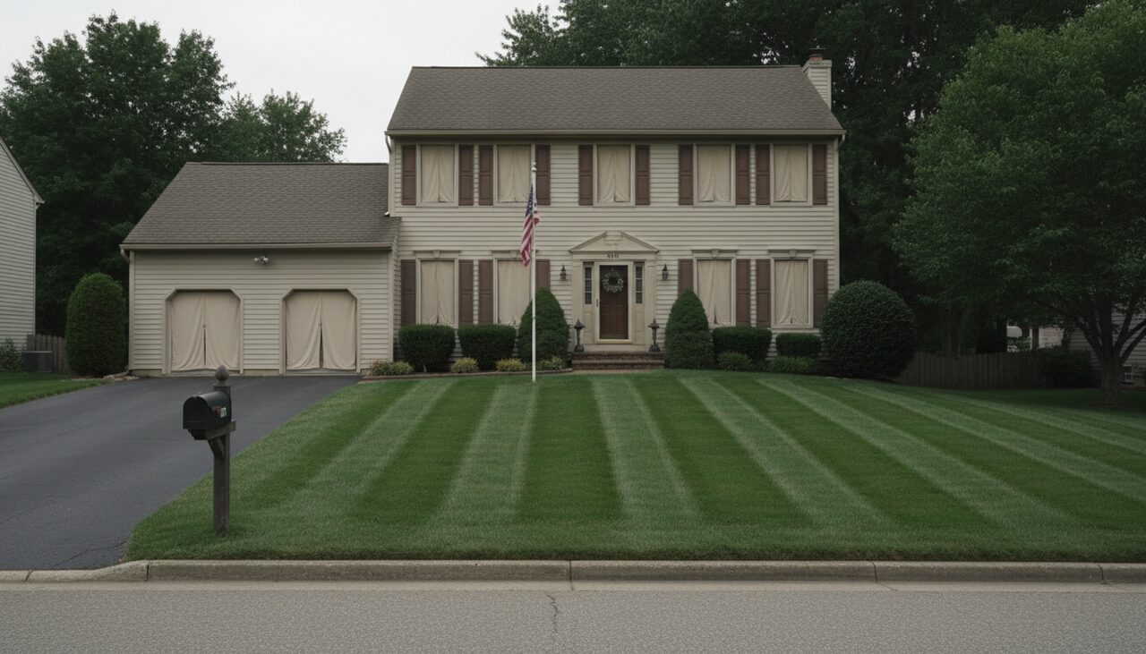 A cared-for lawn, curtains drawn, no car in the drive. The family owned the house. Someone else had claimed it.